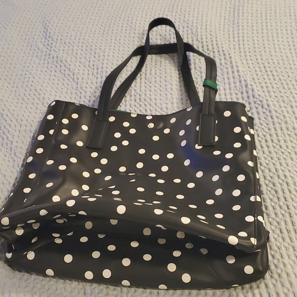 Handbags - Cute Vinyl Black with White Polka Dots Tote with small bag inside. (#9)